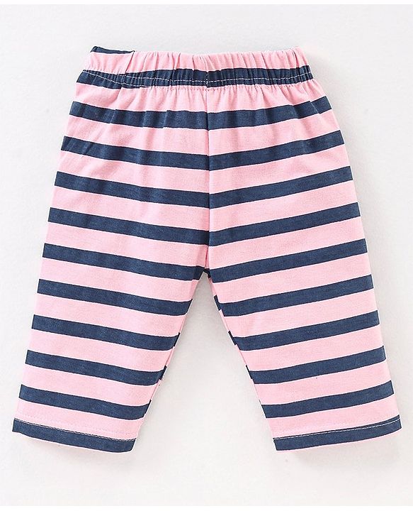 Babyhug Half Sleeves Cotton Capri Night Suit Tortoise Print - Navy Blue & Pink