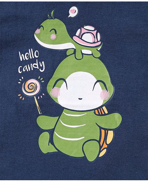 Babyhug Half Sleeves Cotton Capri Night Suit Tortoise Print - Navy Blue & Pink