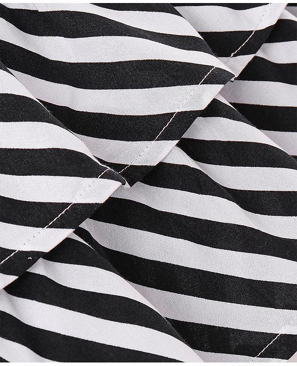 Babyhug 100% Rayon Woven Sleeveless Striped Singlet Layered Top - Black & White