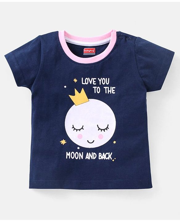 Babyhug Cotton Knit Half Sleeves Night Suit Moon Print - Navy Blue