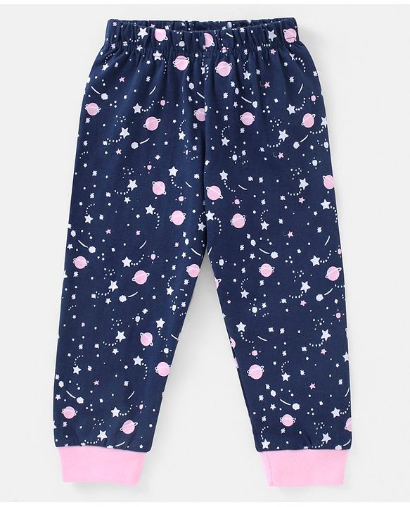 Babyhug Cotton Knit Half Sleeves Night Suit Moon Print - Navy Blue