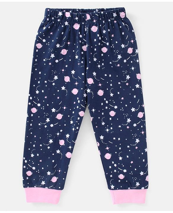 Babyhug Cotton Knit Half Sleeves Night Suit Moon Print - Navy Blue