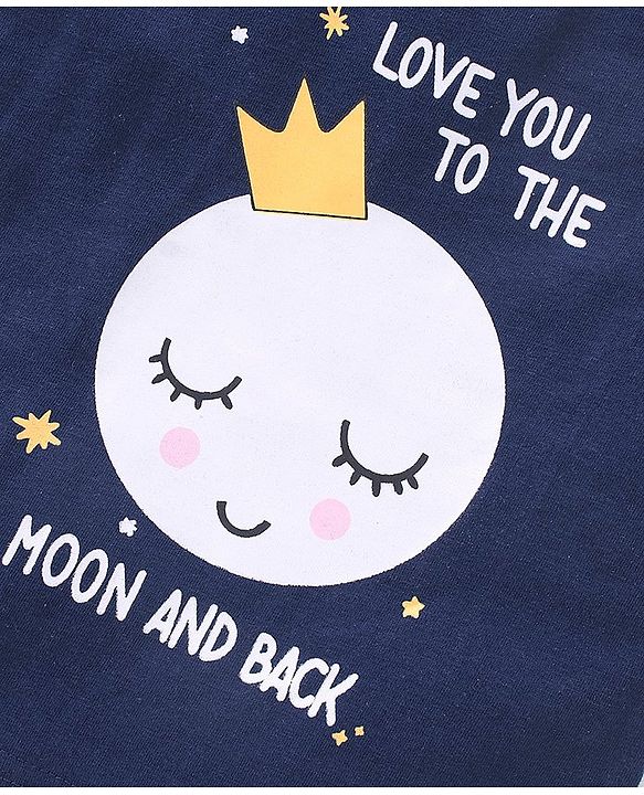 Babyhug Cotton Knit Half Sleeves Night Suit Moon Print - Navy Blue