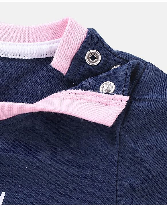 Babyhug Cotton Knit Half Sleeves Night Suit Moon Print - Navy Blue