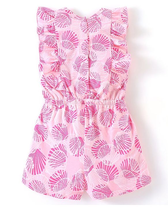 Babyhug 100% Cotton Knit Half Sleeves Jumpsuit With Floral Print - Pink