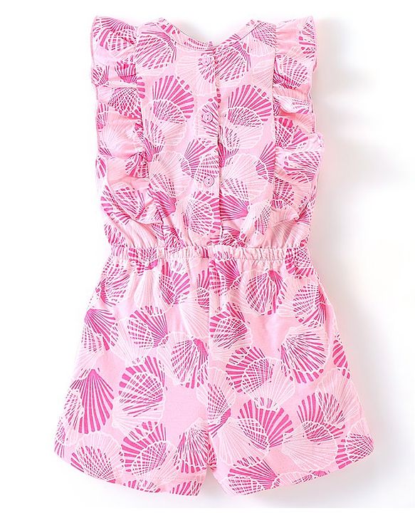 Babyhug 100% Cotton Knit Half Sleeves Jumpsuit With Floral Print - Pink