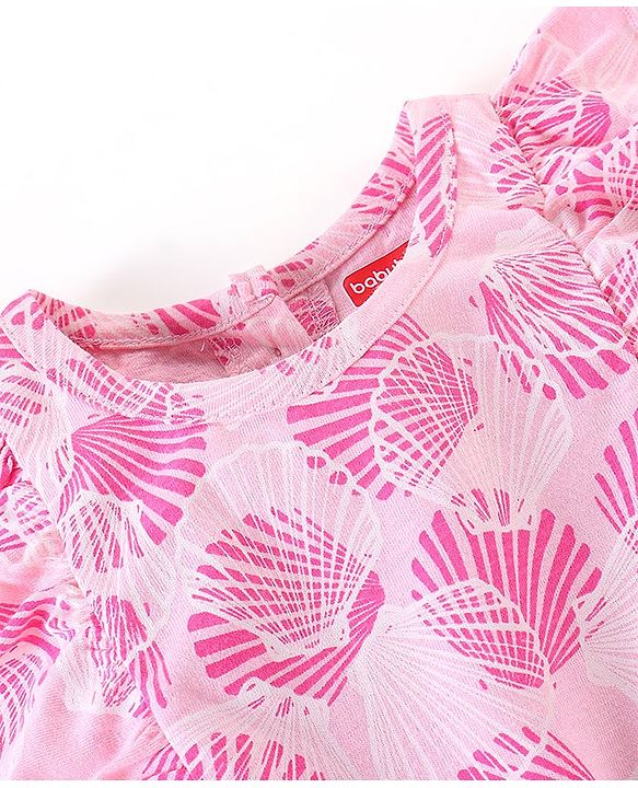 Babyhug 100% Cotton Knit Half Sleeves Jumpsuit With Floral Print - Pink