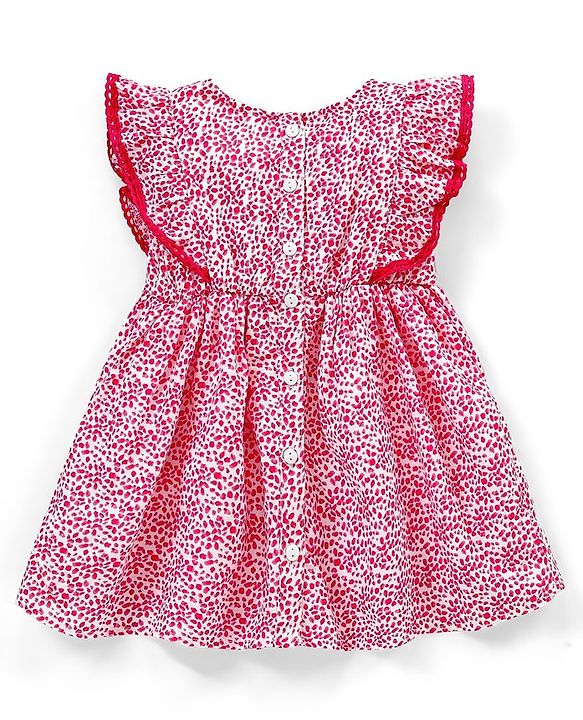 Babyhug 100% Viscose Short Sleeves Frock Abstract Print with Bow Applique - Pink