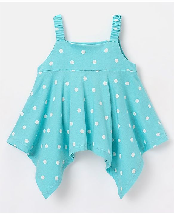 Babyhug 100% Cotton Knit Sleeveless Top Polka Dots Print - Light Blue