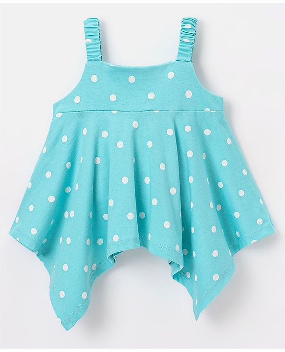 Babyhug 100% Cotton Knit Sleeveless Top Polka Dots Print - Light Blue