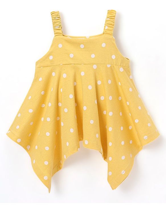 Babyhug 100% Cotton Knit Sleeveless Top Polka Dots Print - Light Blue