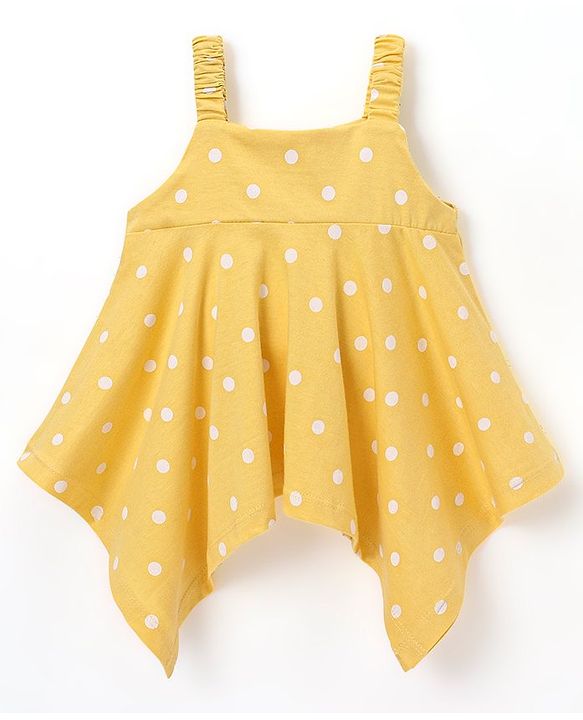 Babyhug 100% Cotton Knit Sleeveless Top Polka Dots Print - Light Blue