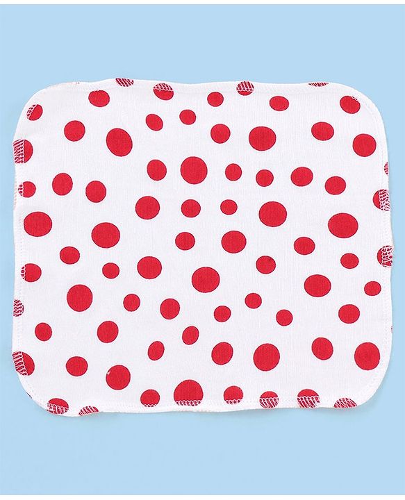 Babyhug Knitted Terry Wash cloth Pack of 6 Polka Dots Print - Red & White