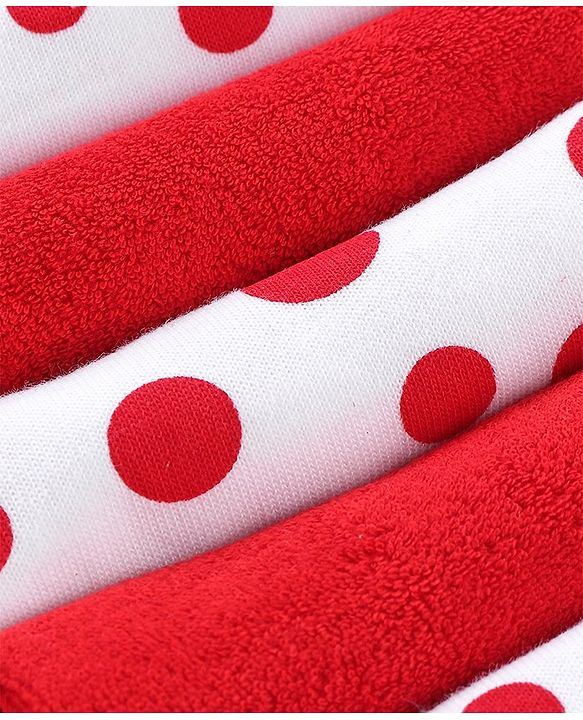 Babyhug Knitted Terry Wash cloth Pack of 6 Polka Dots Print - Red & White
