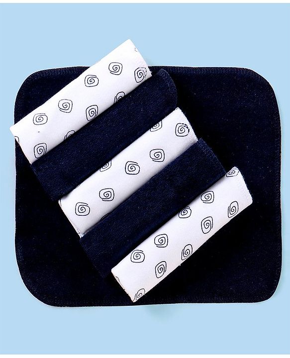 Babyhug Knitted Terry Wash Cloth Pack of 6 Swirls Print - Navy & White