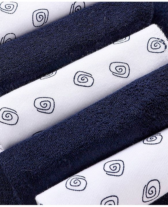 Babyhug Knitted Terry Wash Cloth Pack of 6 Swirls Print - Navy & White