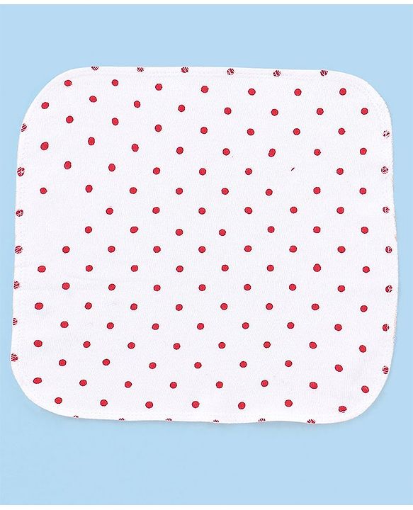 Babyhug Knitted Terry Wash Cloth Pack of 6 Polka Dots Print - Red & White