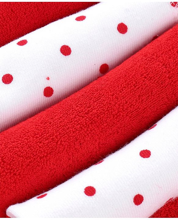 Babyhug Knitted Terry Wash Cloth Pack of 6 Polka Dots Print - Red & White
