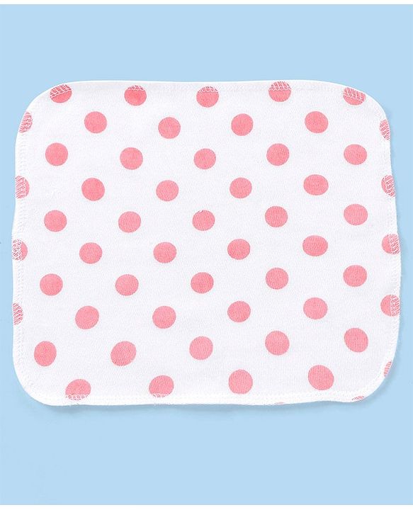 Babyhug Knitted Terry Wash Cloth Pack of 6 Polka Dots Print - Pink & White
