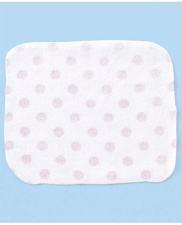 Babyhug Knitted Terry Wash Cloth Pack of 6 Polka Dots Print - Pink & White