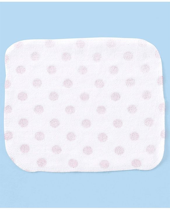 Babyhug Knitted Terry Wash Cloth Pack of 6 Polka Dots Print - Pink & White