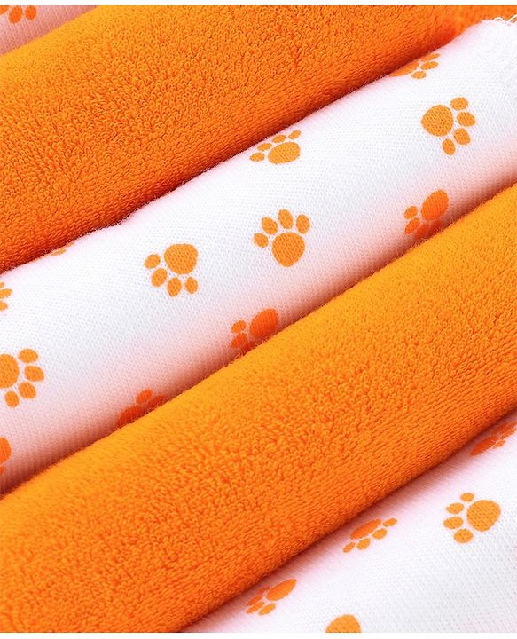 Babyhug Knitted Terry Wash Cloth Pack of 6 Paws Print - Orange & White