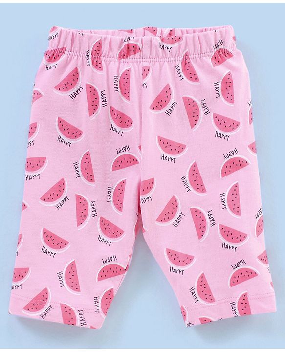 Babyhug Cotton Half Sleeves Capri Night Suit Watermelon Print - Pink