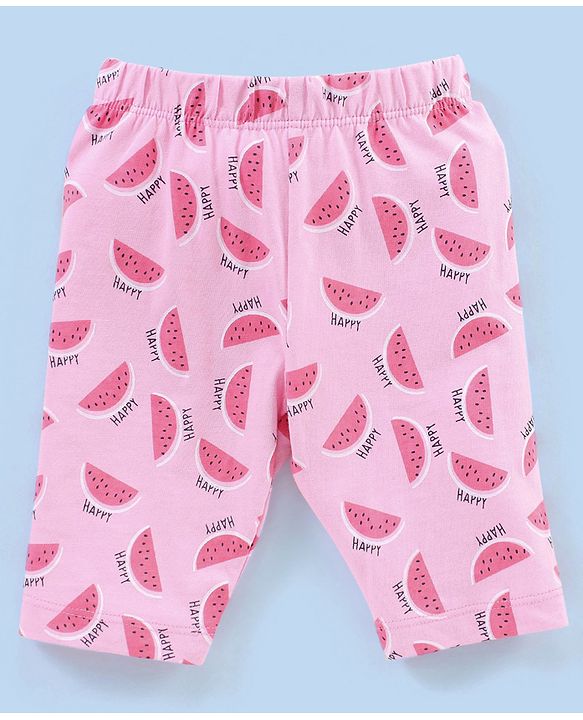 Babyhug Cotton Half Sleeves Capri Night Suit Watermelon Print - Pink