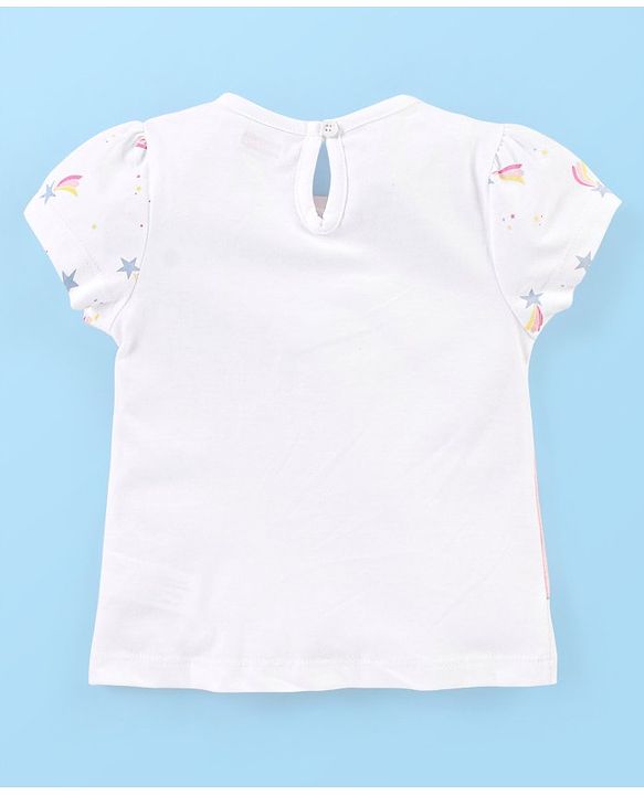 Babyhug Cotton Knit Cap Sleeves Capri Night Suit Unicorn Print - Pink & White
