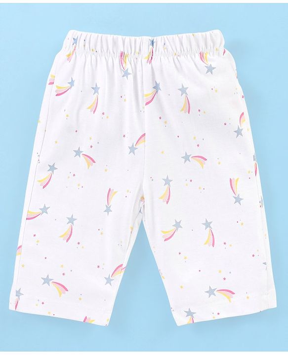 Babyhug Cotton Knit Cap Sleeves Capri Night Suit Unicorn Print - Pink & White