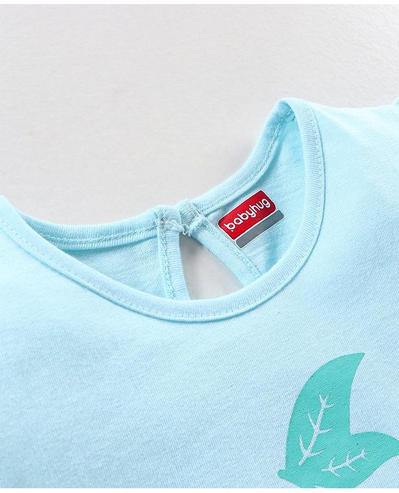 Babyhug 100% Cotton Knit Half Sleeves Cherry Graphics Detailing Tee - Mint Green