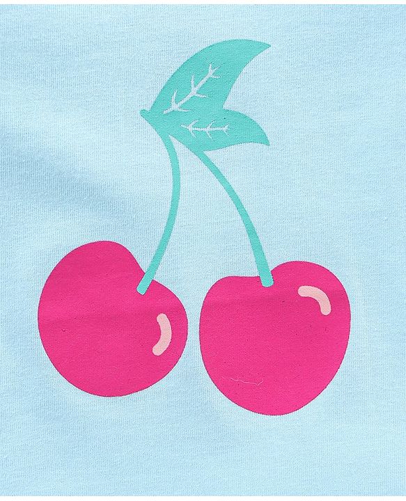 Babyhug 100% Cotton Knit Half Sleeves Cherry Graphics Detailing Tee - Mint Green