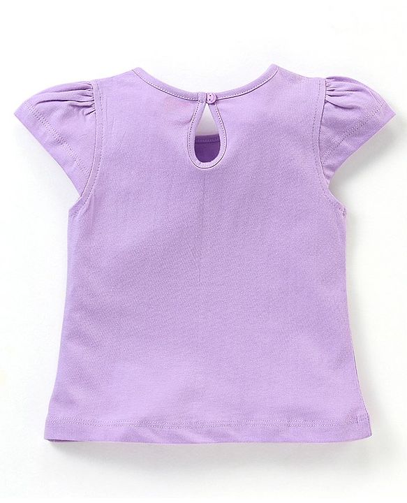 Babyhug 100% Cotton Knit Cap Sleeves Graphics Detailing Tee - Light Purple