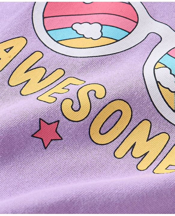 Babyhug 100% Cotton Knit Cap Sleeves Graphics Detailing Tee - Light Purple