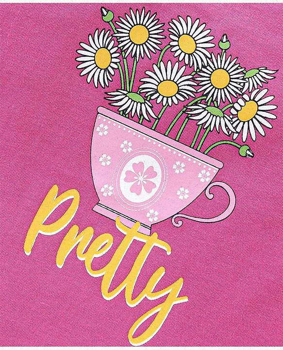 Babyhug 100% Cotton Knit Cap Sleeves T-Shirt Floral Print - Pink