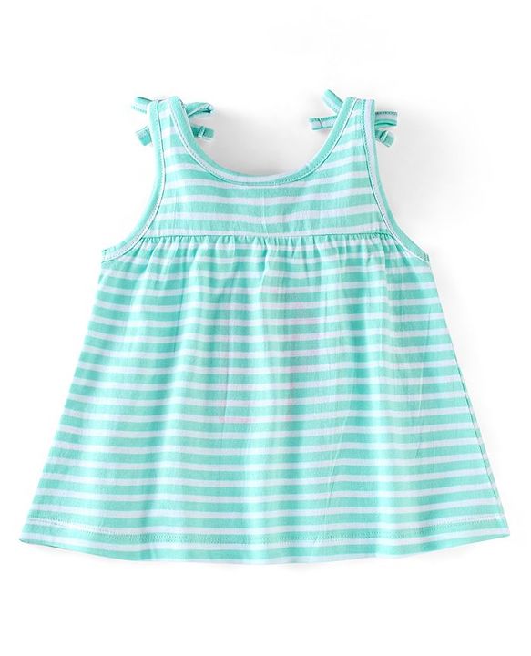 Babyhug 100% Cotton Knit Sleeveless Striped Top and Leggings Set Bunny Print - Blue & Pink