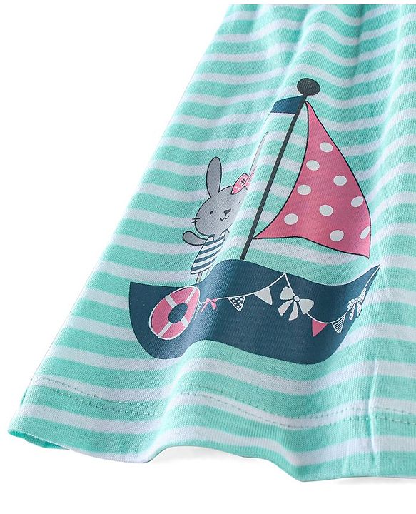 Babyhug 100% Cotton Knit Sleeveless Striped Top and Leggings Set Bunny Print - Blue & Pink