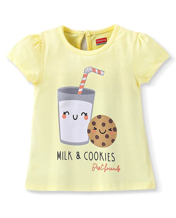 Babyhug Cotton Half Sleeves Capri Night Suit Milk & Cookies Print- Yellow & Pink