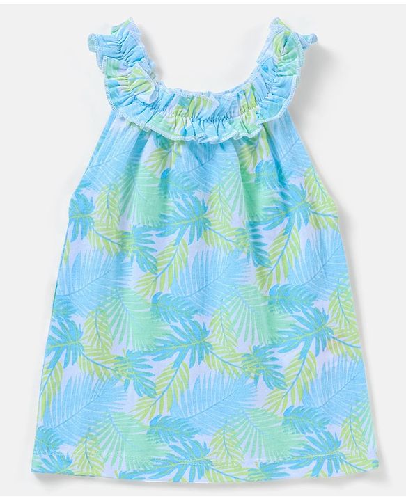 Babyhug 100% Cotton Sleeveless Top and Shorts Set Floral Print - Green & Blue