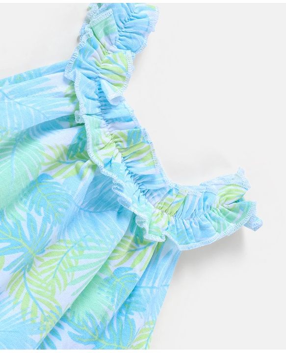 Babyhug 100% Cotton Sleeveless Top and Shorts Set Floral Print - Green & Blue