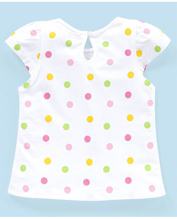Babyhug 100% Cotton Knit Cap Sleeves Dot Printed Tee - White