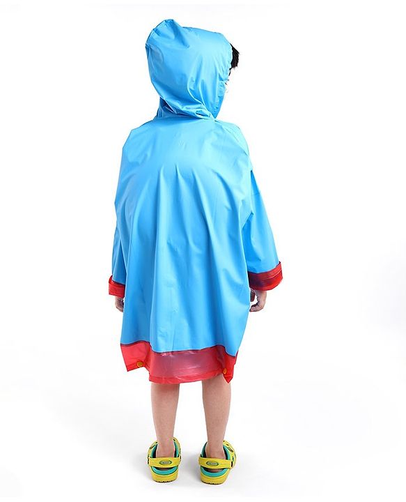 Babyhug Full Sleeves Hooded Monster Graphics Raincoat - Blue