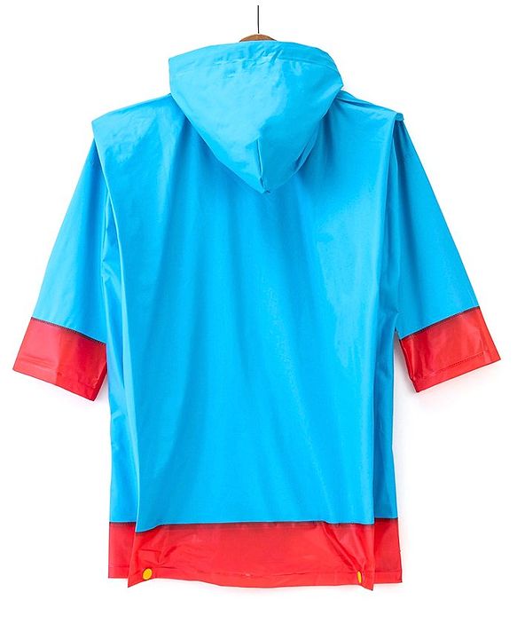 Babyhug Full Sleeves Hooded Monster Graphics Raincoat - Blue