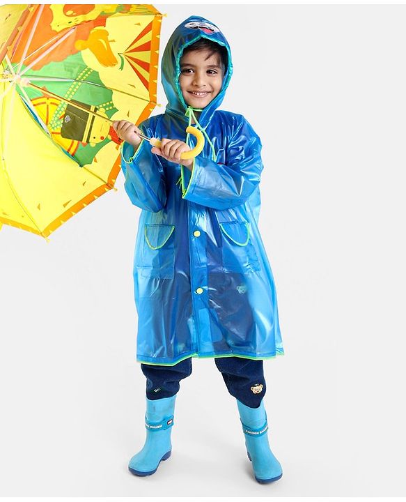 Babyhug PVC  Opaque Full Sleeves Happy Face Raincoat - Blue