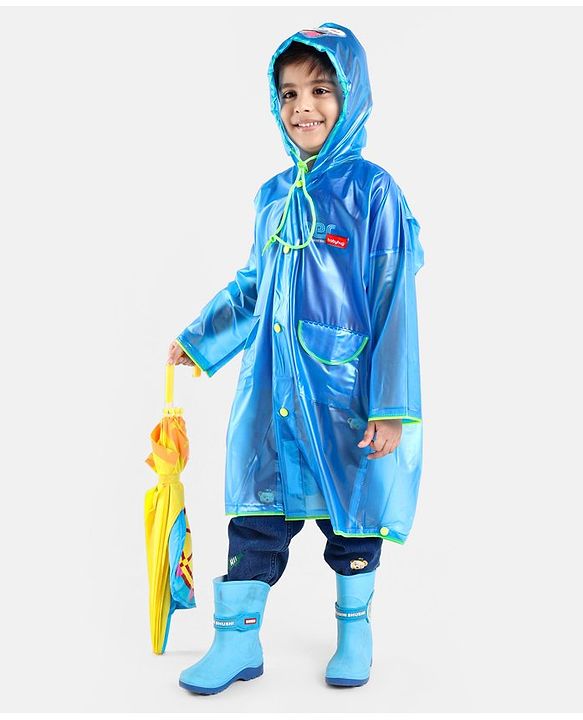 Babyhug PVC  Opaque Full Sleeves Happy Face Raincoat - Blue