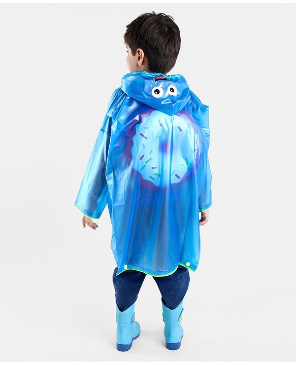 Babyhug PVC  Opaque Full Sleeves Happy Face Raincoat - Blue