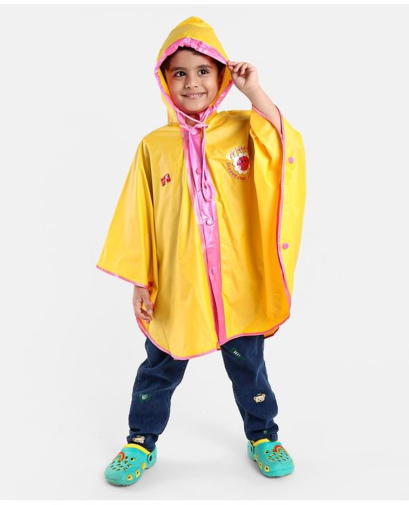 Babyhug PVC  Opaque Full Sleeves Poncho Raincoat Text Print - Yellow