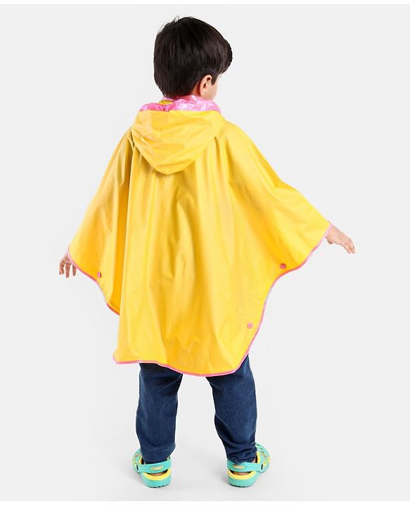 Babyhug PVC  Opaque Full Sleeves Poncho Raincoat Text Print - Yellow