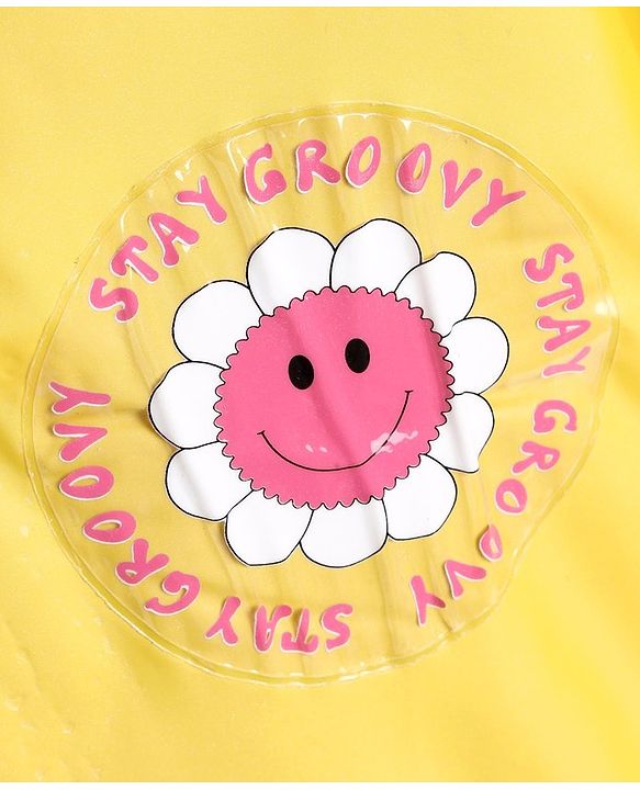 Babyhug PVC  Opaque Full Sleeves Poncho Raincoat Text Print - Yellow