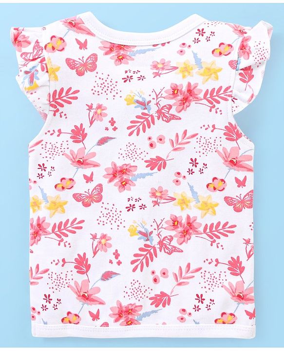 Babyhug 100% Cotton Knit Short Sleeves Set of Vests Butterfly Print Pack of 3 - Pink White & Yellow